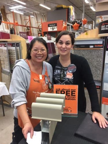 An AHR rep. standing next to a friendly face at a local home depot store in california.