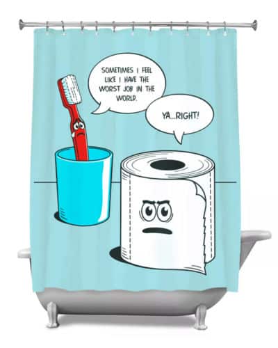 Worst Job Ever - Toothbrush and Toilet Paper cartoon Funny Decorative Shower Curtain