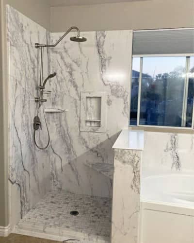 Sentrel Stone Patterns -  Bath Systems White Pearl, Marble Inspired wall panels. 