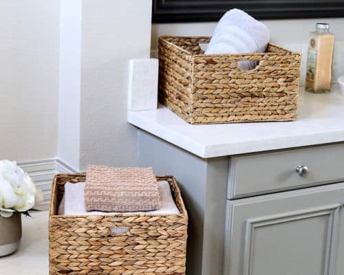 Bathroom Storage Baskets with towels inside. 