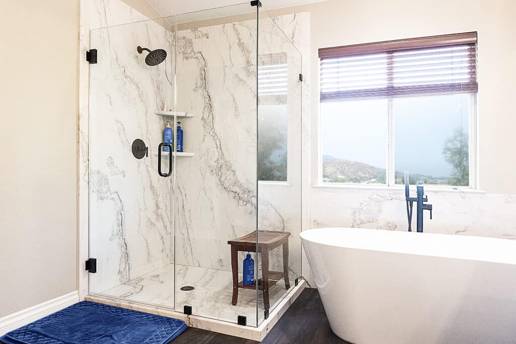 SoCal Bathroom remodel with corner shower and free standing tub